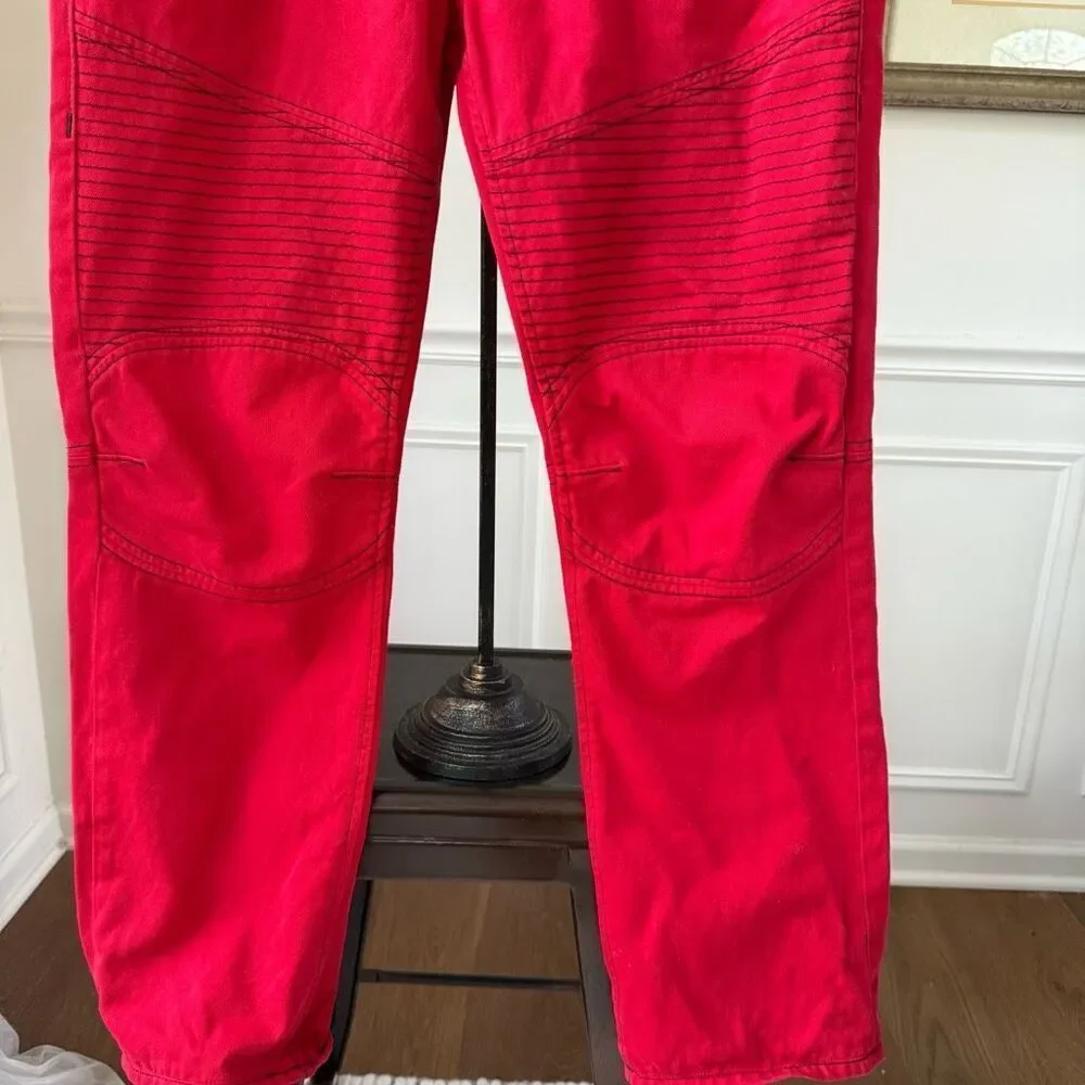 NWOT True Religion Rocco Active Moto Denim Jeans Cho Red Black Stitching $229 36